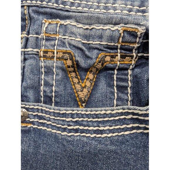 True Luck Jeans Mens 34x30 Blue Straight Leg Denim Contrast Stitch Embroidered - Picture 4 of 15